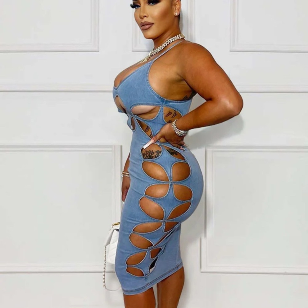 Stylish Blue Cut-Out Dress